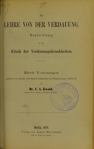 Cover for Die Lehre von der Verdauung