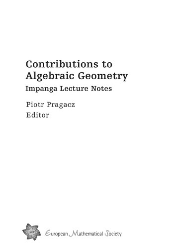 Cover for Contributions to algebraic geometry
