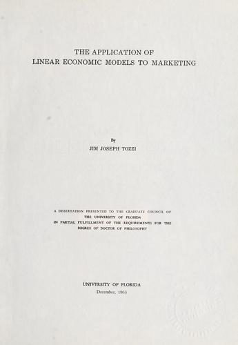Cover for application of linear economic models to marketing.