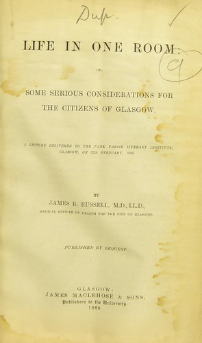 Cover for Life in one room, or, Some serious considerations for the citizens of Glasgow