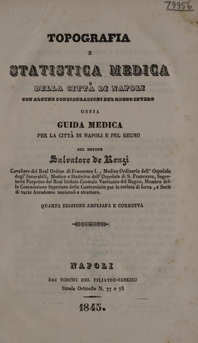 Cover for Topografia e statistica medica della cittá di Napoli: con alcune considerazioni sul regno intero