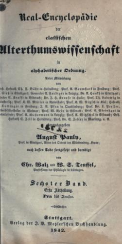 Cover for Real-Encyclopädie der classischen Altertumswissenschaft.