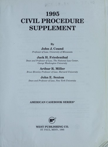 Cover for Civil Procedure, 1995 Supplement (American Casebook Series)