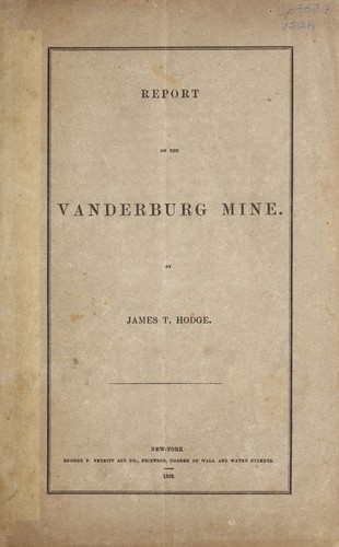 Cover for Report on the Vanderburg mine