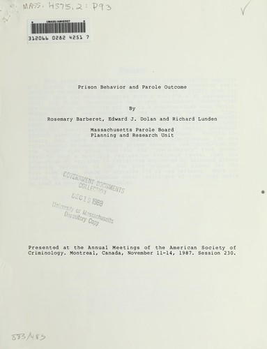 Cover for Prison behavior and parole outcome