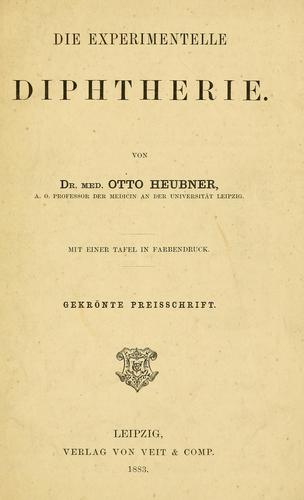 Cover for Die experimentelle Diptherie