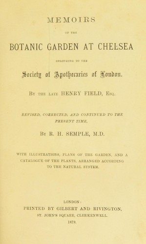 Cover for Memoirs of the Botanic Garden at Chelsea belonging to the society of Apothecaries of London