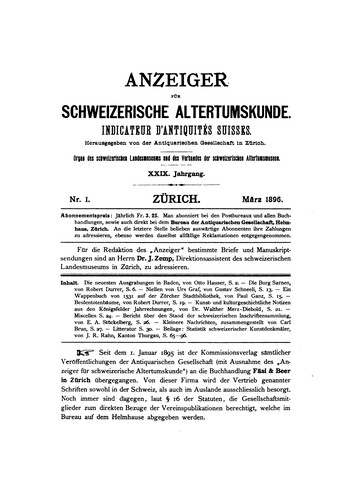 Cover for Anzeiger für schweizerische Altertumskunde: Indicateur D'antiquités Suisses