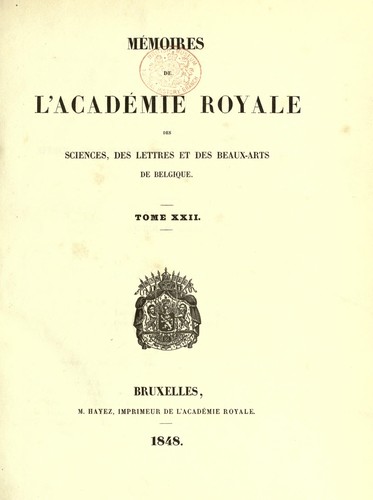 Cover for Mémoires de l'Académie royale des sciences, des lettres et des beaux-arts de Belgique