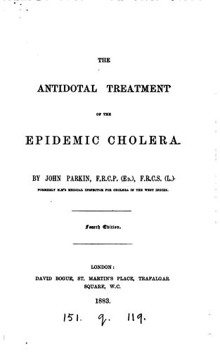 Cover for On the antidotal treatment of the epidemic cholera