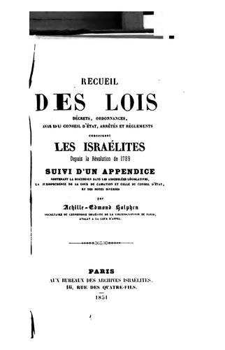 Cover for Recueil des lois