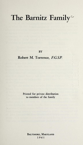 Cover for The Barnitz family.