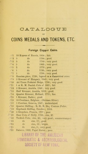 Cover for Catalogue of the collection of American and Foreign gold, silver and copper coins and medals, the collection of Capt. Edward P. Thorn, Plainfield, N. J.