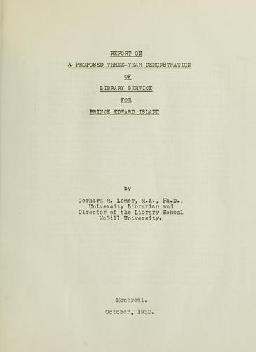 Cover for Report on a proposed three-year demonstration of library service for Prince Edward Island