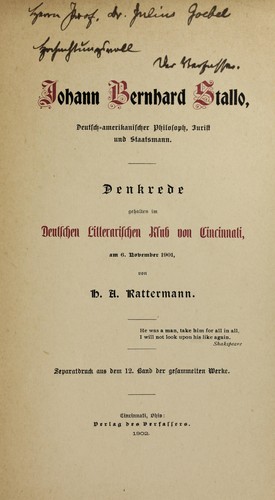 Cover for Johann Bernhard Stallo