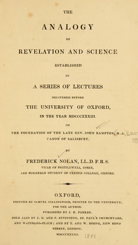 Cover for The analogy of revelation and science established