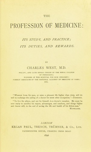 Cover for The profession of medicine
