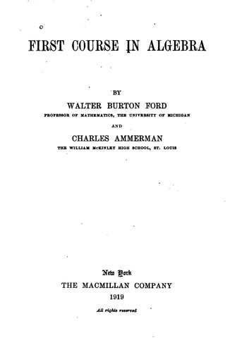 Cover for First course in algebra