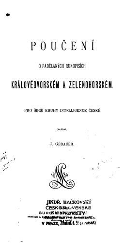 Cover for Poučení o padělaných rukopisích Královédvorském a Zelenohorském