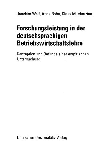 Cover for Forschungsleistung in der deutschsprachigen Betriebswirtschaftslehre