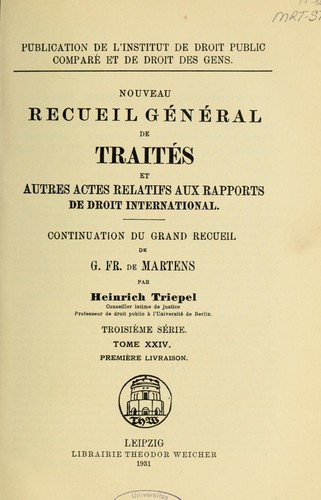 Cover for Nouveau recueil gâenâeral de traitâes et autres actes relatifs aux rapports de droit international