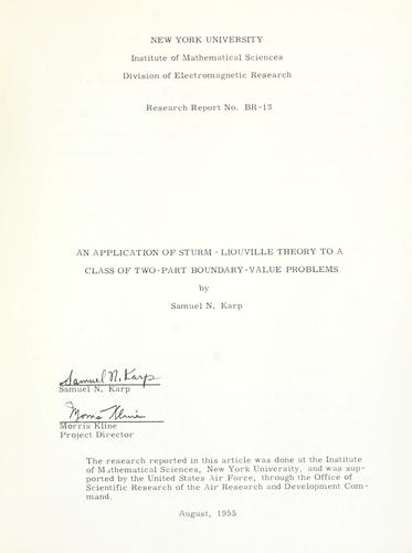 Cover for An application of Sturm-Liouville theory to a class of two-part boundary-value problems.