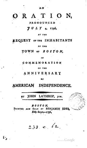 Cover for An Oration, Pronounced July 4, 1796, at the Request of the Inhabitants of ...