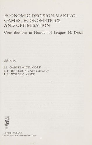 Cover for Economic decision-making