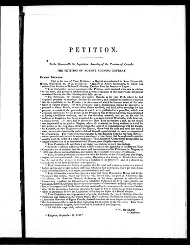 Cover for Petition of Robert F. Gourlay, to be heard at the bar of the House, or before a committee