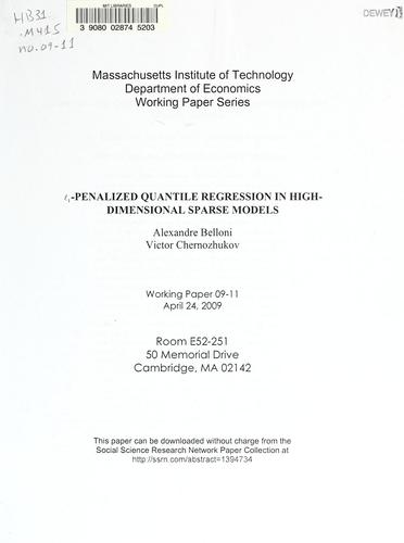 Cover for L1-Penalized Quantile Regression in High Dimensional Sparse Models