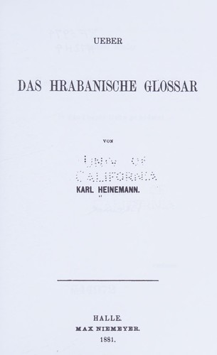 Cover for Ueber Das Hrabanische Glossar (Classic Reprint) (German Edition)