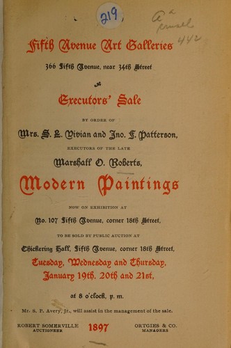 Cover for Executor's sale by order of Mrs. S.L. Vivian and Mr. Ino F. Patterson, executors of the late Marshall O. Roberts