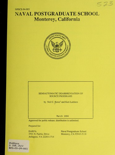 Cover for Semiautomatic deabbreviation of source programs