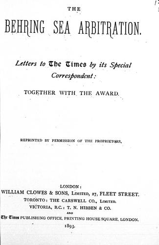 Cover for The Behring Sea arbitration