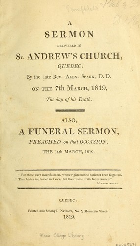 Cover for A sermon delivered in St. Andrew's Church, Quebec