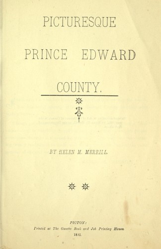 Cover for Picturesque Prince Edward County