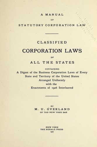 Cover for A manual of statutory corporation law