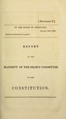 Cover for Report of the majority of the select committee on the constitution.