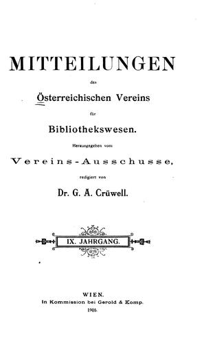 Cover for Mitteilungen des österreichischen Vereins für Bibliothekswesen