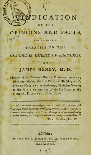 Cover for A vindication of the opinions and facts, contained in A treatise on the glandular disease of Barbadoes