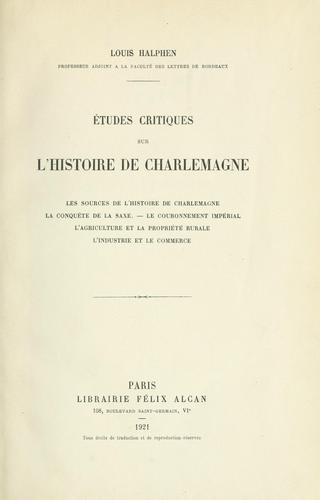 Cover for Études critiques sur l'histoire de Charlemagne