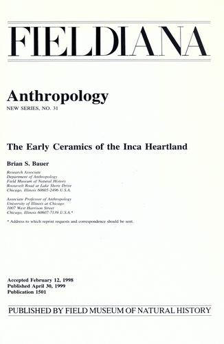 Cover for The early ceramics of the Inca heartland