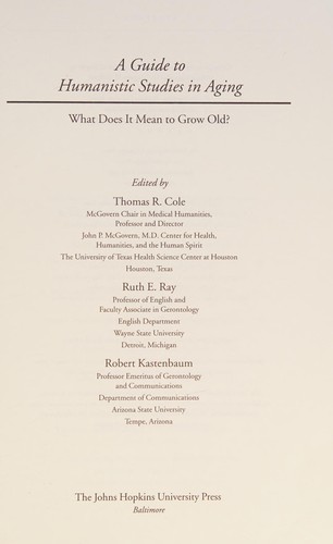 Cover for A guide to humanistic studies in aging