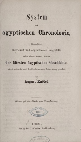 Cover for System der ägyptischen chronologie ...