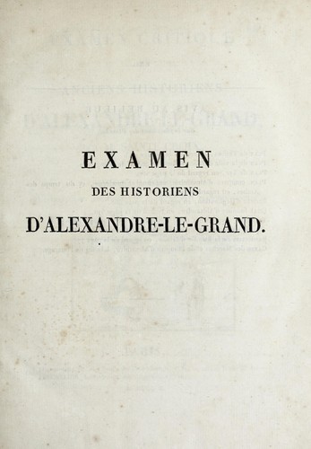 Cover for Examen critique des anciens historiens d'Alexandre-le-Grand
