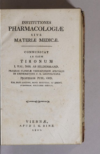 Cover for Institutiones pharmacologiae sive Materiae medicae