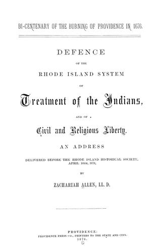 Cover for Bi-centenary of the burning of Providence in 1676