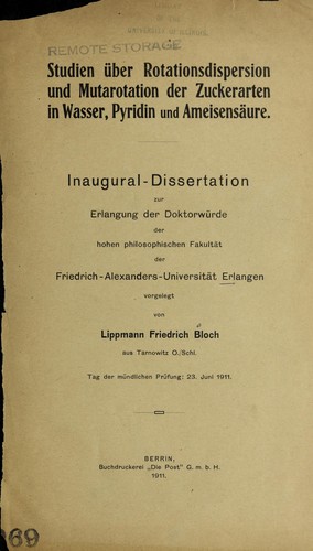 Cover for Studien u ber Rotationsdispersion und Mutarotation der Zuckerarten in Wasser, Pyridin und Ameisensa ure