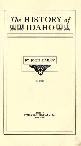 Cover for The history of Idaho