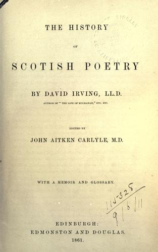 Cover for The history of Scotish poetry.